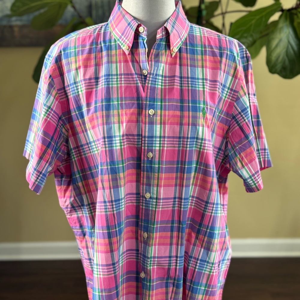 Ralph Lauren Pink and Blue Casual Button Down Shirt